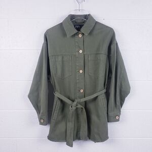 Zara Green Belted Oversized Button Front‎ Overshirt Shacket Women's Size Small